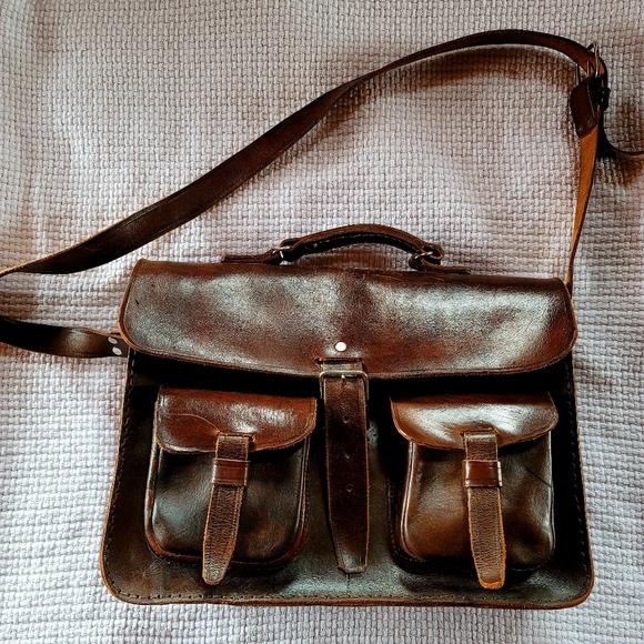 Other - Handmade genuine rawhide leather brown briefcase messenger bag